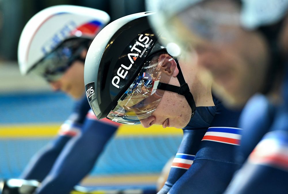 France's Sebastien Vigier prepares to take part in the men's Team Sprint first round at The UCI World Cycling Championships in Apeldoorn