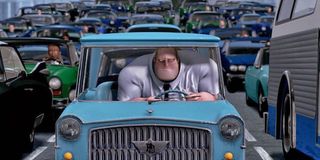 Bob Parr stuck in traffic in The Incredibles