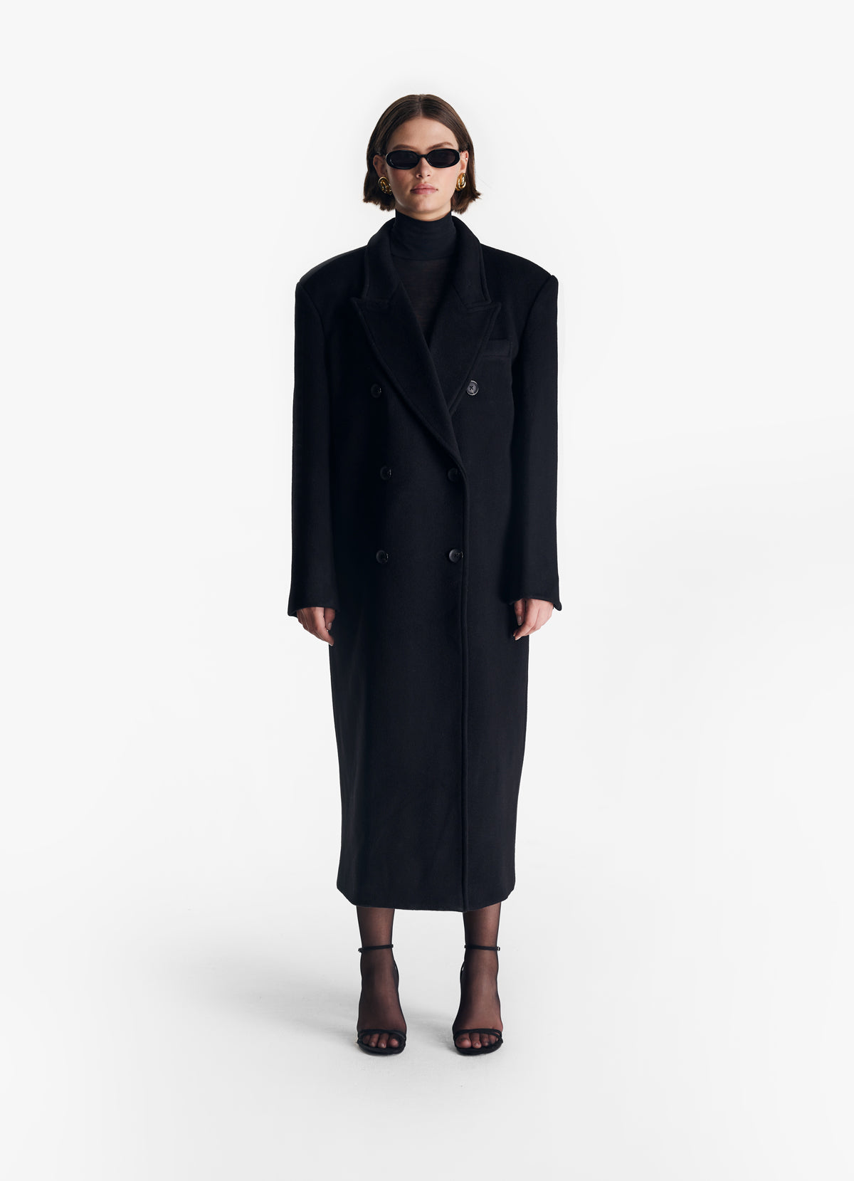 Black Wool Straight Trench Coat - Xs Uk