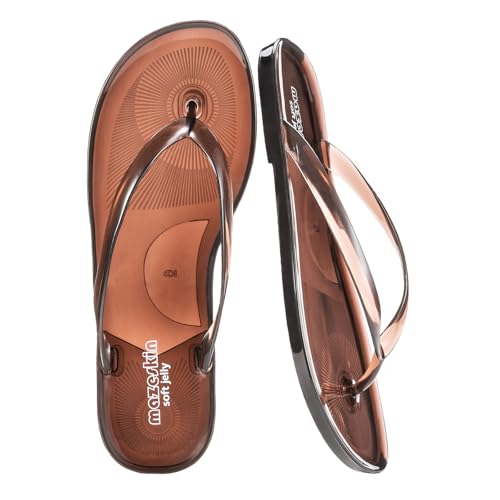 Mazeskin Women's Jelly Flip Flops - Soft Thong Sandals With Non-Slip Flexible Rubber Sole, Waterproof Summer Beach Shoes,brown Us8