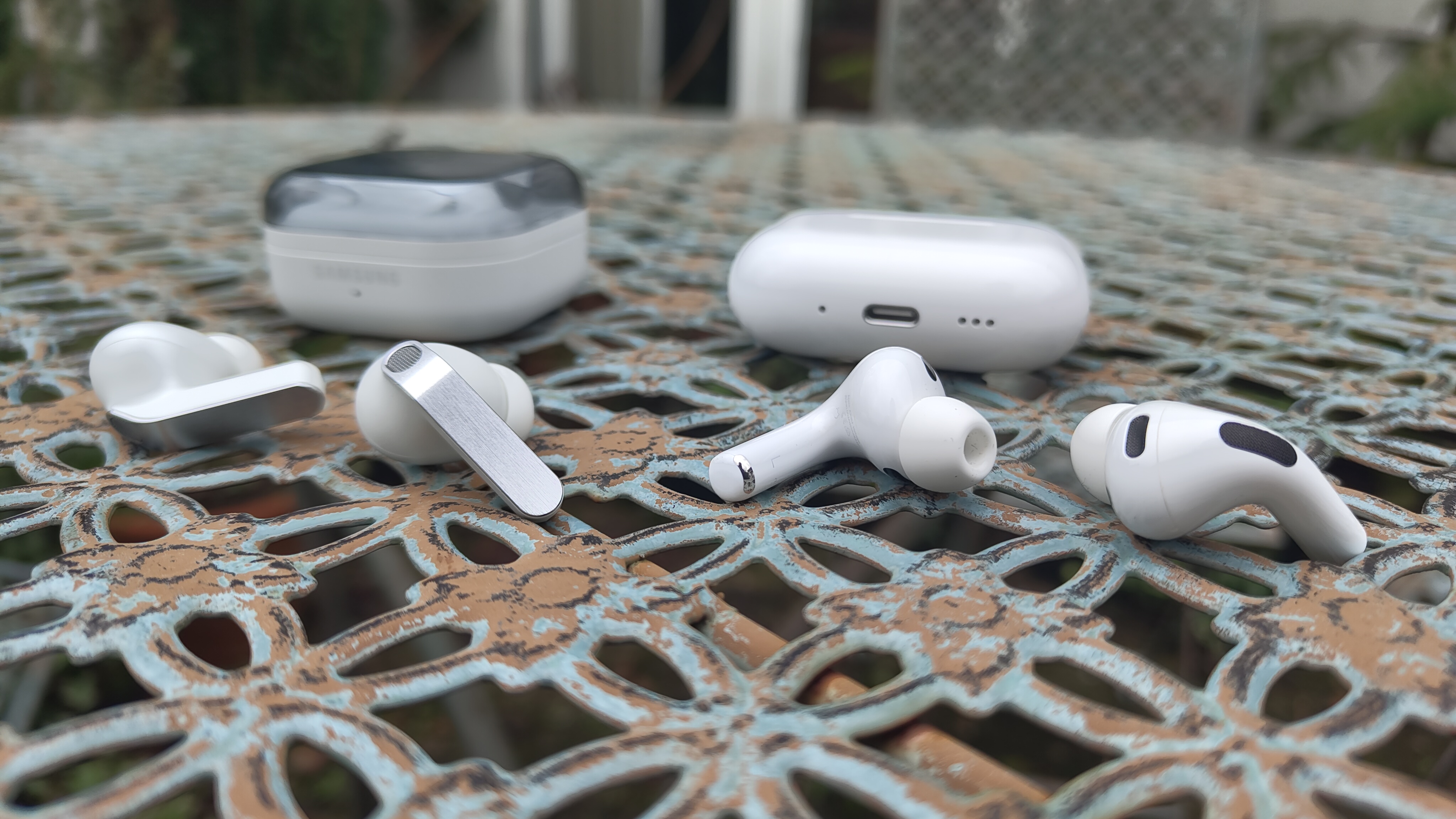 Samsung Galaxy Buds 4 Pro vs Apple AirPods Pro 3 wireless earbuds side-by-side
