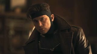 Gambit (Channing Tatum) listens to Sue Storm talk about Victor von Doom in Avengers: Doomsday.