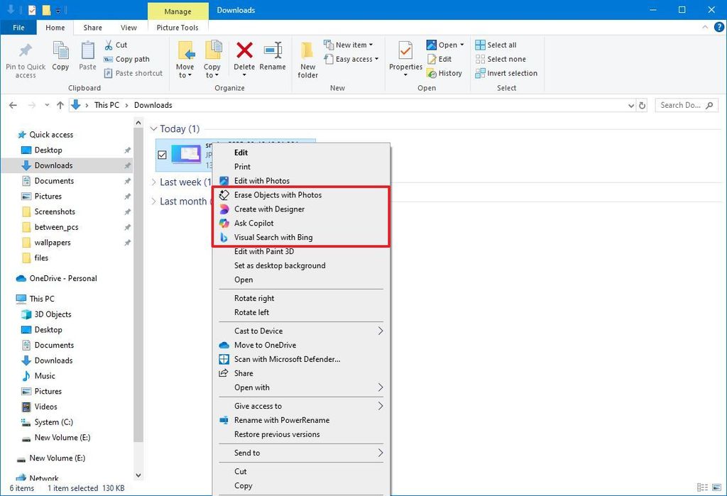 File Explorer context menu with AI actions