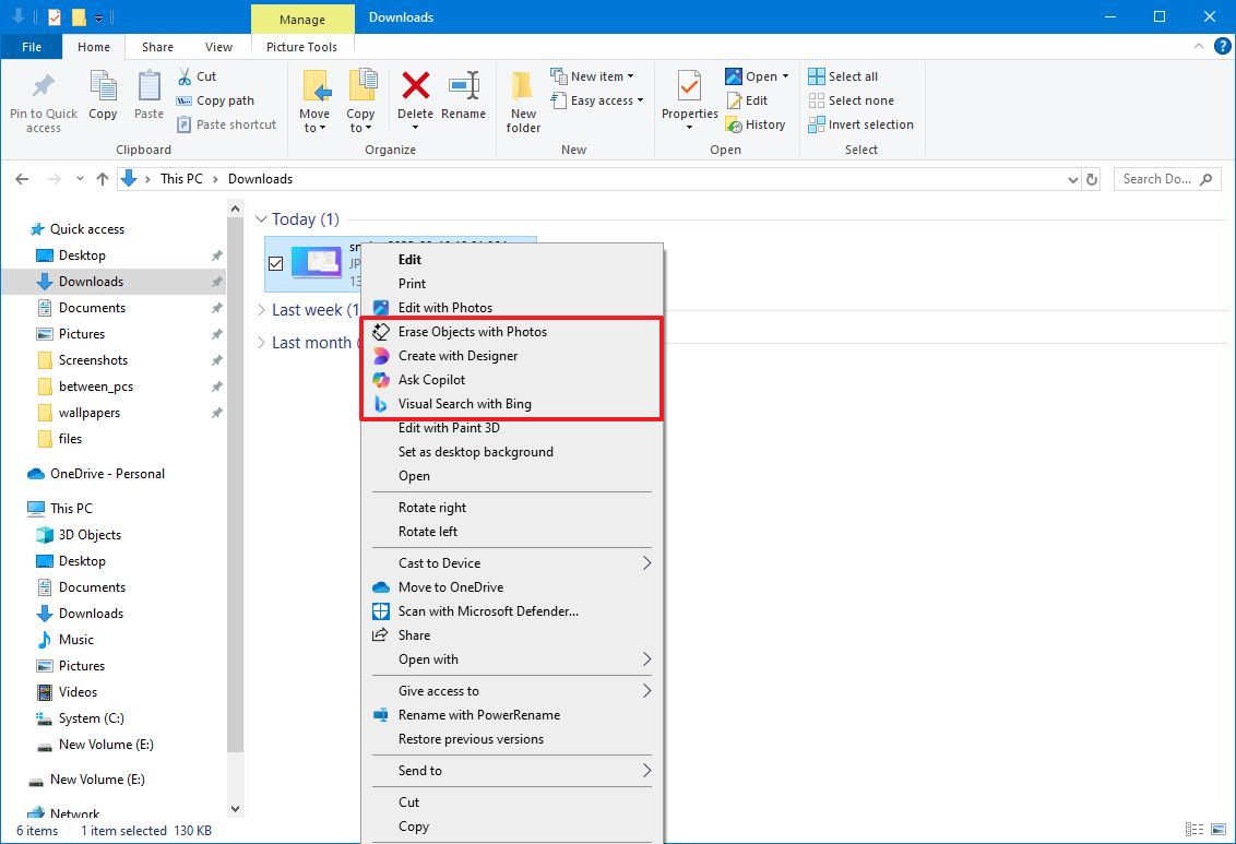 File Explorer context menu with AI actions