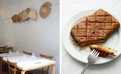 Rochelle Canteen interior c.2015, and Welsh rarebit at St John restaurant