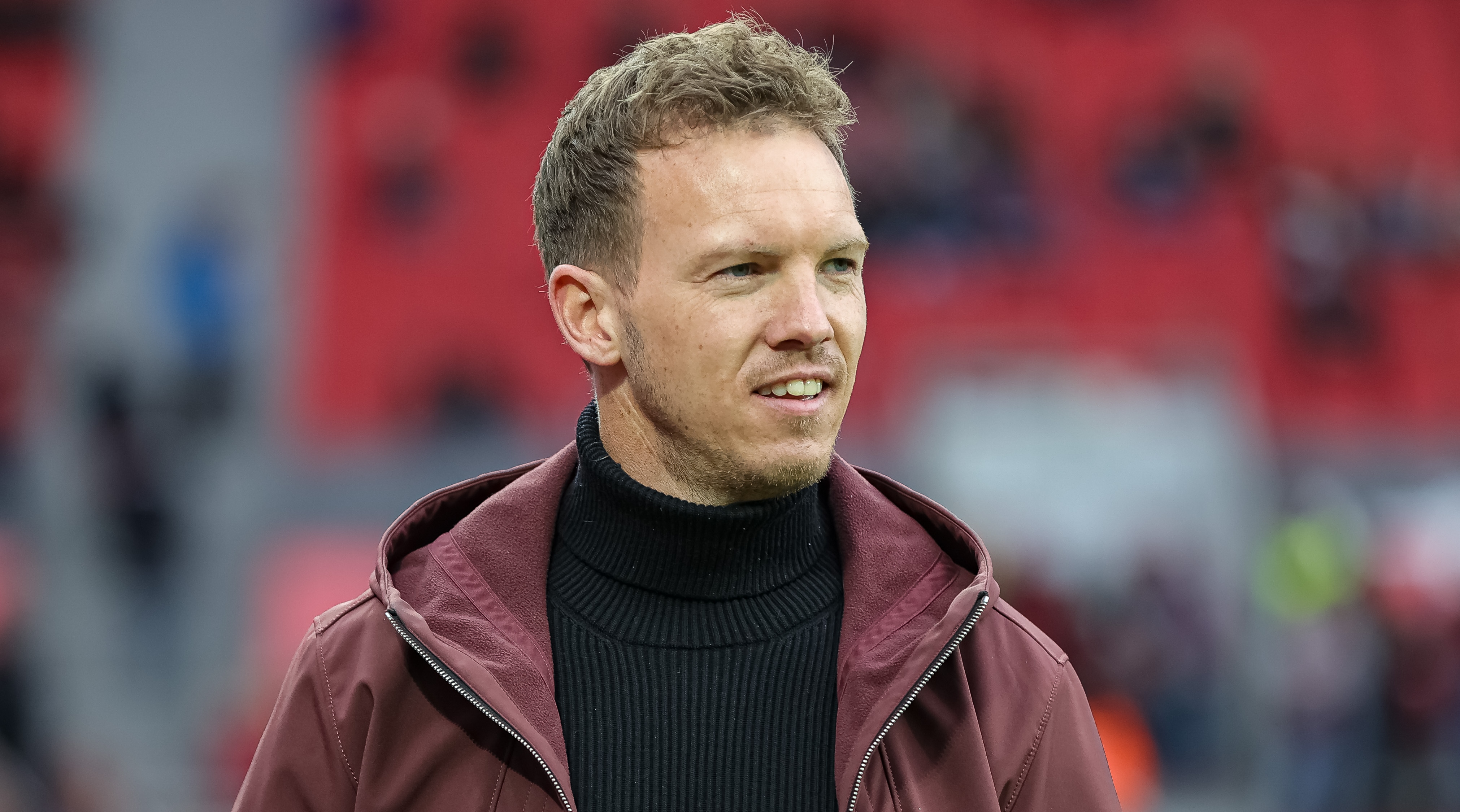 Julian Nagelsmann, head coach of Bayern Munich, looks on during the Bundesliga match between Bayer Leverkusen and Bayern Munich at the BayArena on 19 March, 2023 in Leverkusen, Germany.