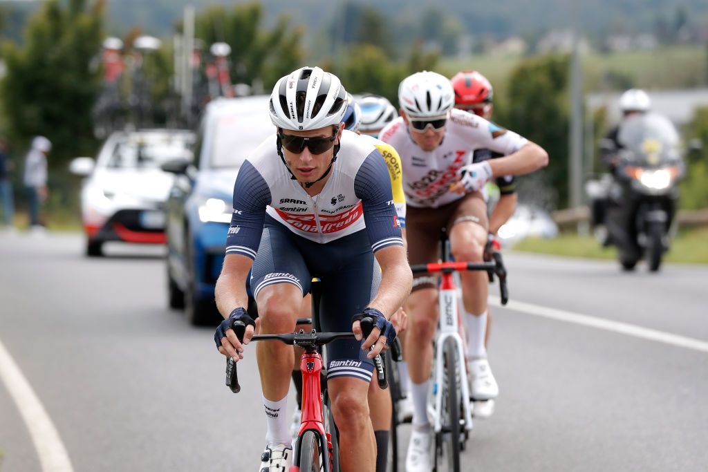 MAMER LUXEMBOURG SEPTEMBER 16 Alex Kirsch of Luxembourg and Team Trek Segafredo leads The Breakaway during the 81st SkodaTour De Luxembourg 2021 Stage 3 a 1893km stage from MondorfLesBains to Mamer 300m skodatour skodatour on September 16 2021 in Mamer Luxembourg Photo by Bas CzerwinskiGetty Images