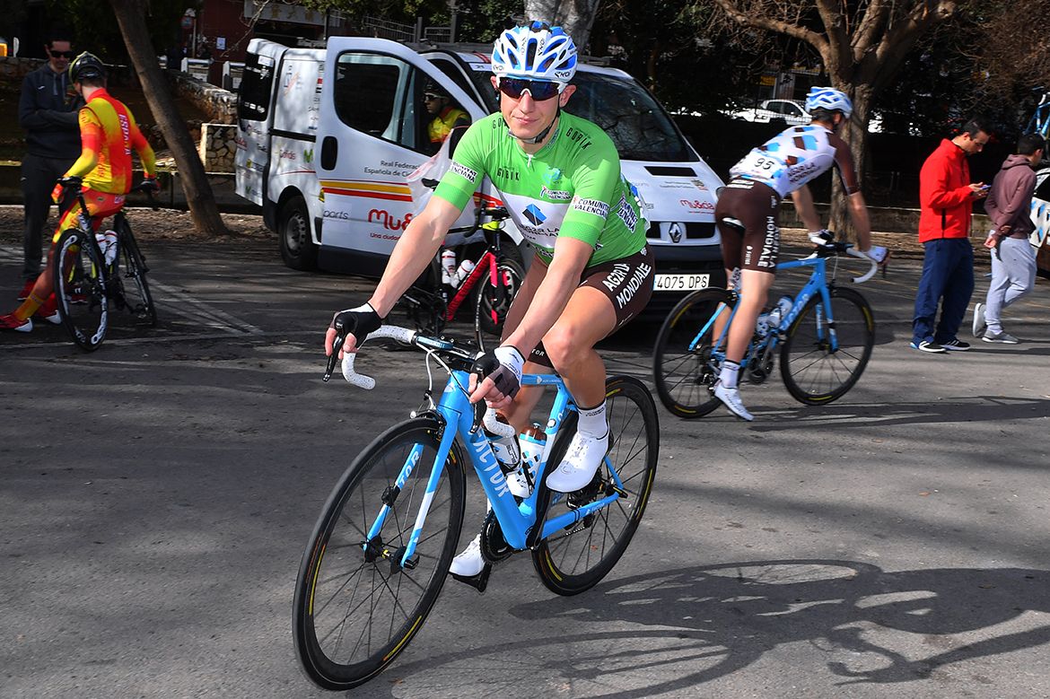 Cyril Gautier wears the green jersey