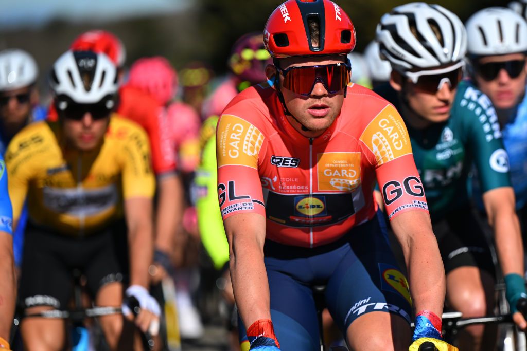 MEJANNESLECLAP FRANCE FEBRUARY 03 Mads Pedersen of Denmark and Team Lidl Orange Leader Jersey prior to the 54th Etoile de Besseges Tour du Gard Stage 4 a 15848km stage from MejannesleClap to MejannesleClap on February 03 2024 in MejannesleClap France Photo by Luc ClaessenGetty Images