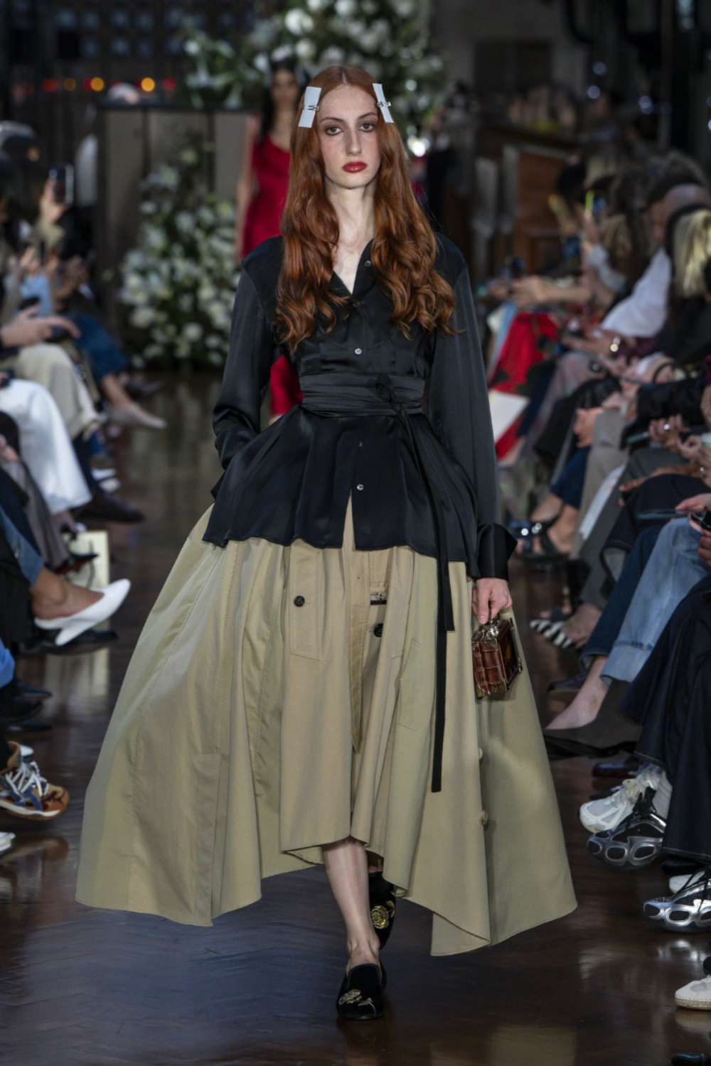 Patrick McDowell Spring/Summer 26 khaki skirt black top