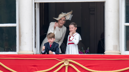 Sophie, Duchess of Edinburgh, Prince Louis of Wales, Princess Charlotte of Wales during Trooping the Colour on June 17, 2023 in London, England. Trooping the Colour is a traditional parade held to mark the British Sovereign&#039;s official birthday. It will be the first Trooping the Colour held for King Charles III since he ascended to the throne.