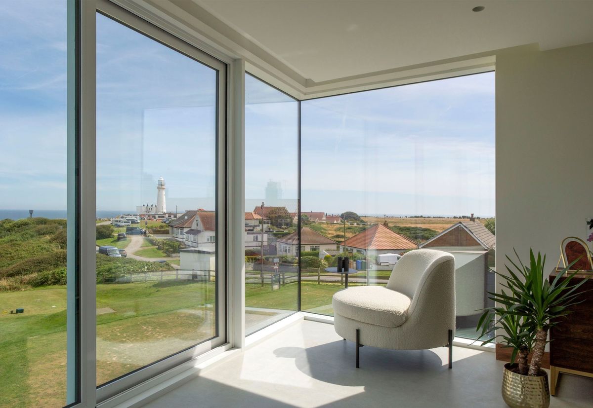 Contemporary interior design details inside an old coastguard station self build