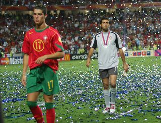 Cristiano Ronaldo walks off in tears after Portugal's defeat to Greece in the final of Euro 2004.