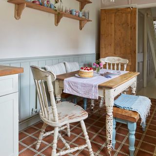 vintage kitchen table and mismatched chairs