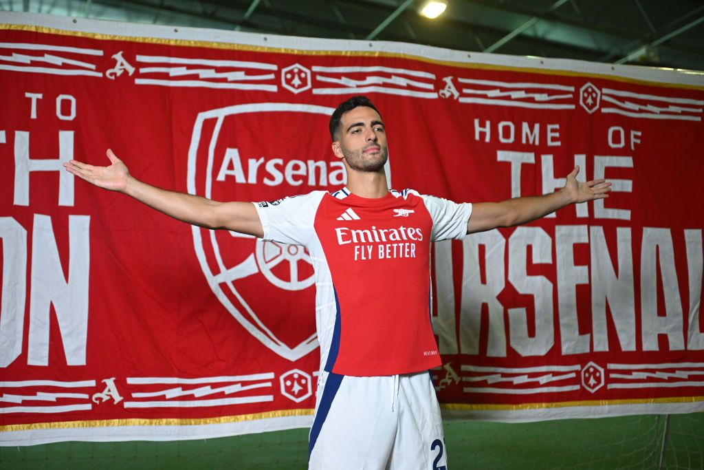 Mikel Merino at Arsenal&#039;s Sobha Realty Training Centre on August 23, 2024 in London Colney, England.