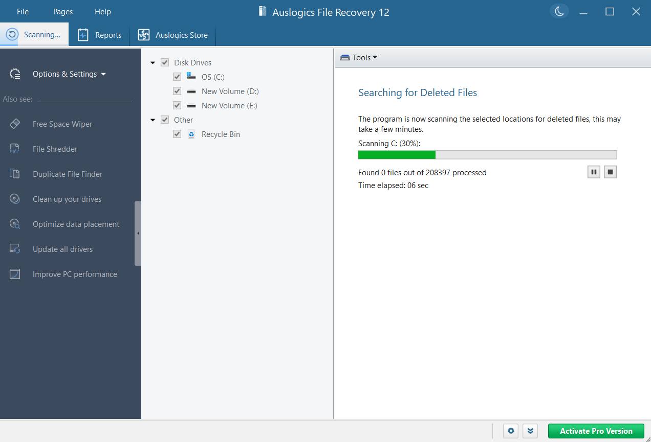 Ongoing system scan on Auslogics