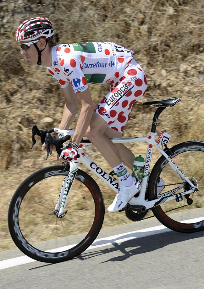 Pierre Rolland wore an all-polka dot kit in honour of his lead in the mountains classification