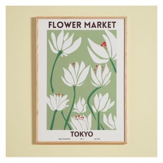Tokyo flower market artwork in wooden frame