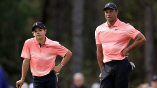 Charlie and Tiger Woods during the PNC Championship at Ritz-Carlton Golf Club