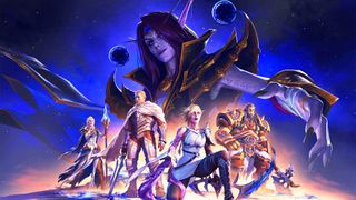 World of Warcraft The War Within expansion main characters on a dark purple background