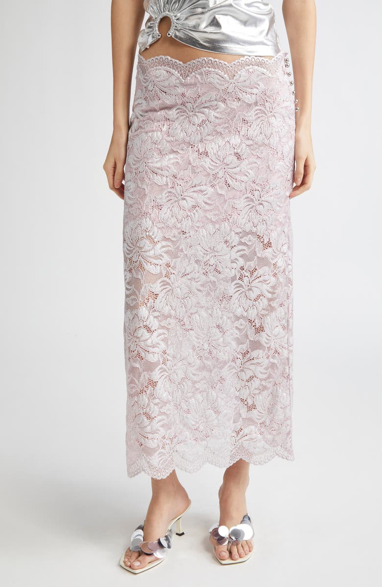 Metallic Stretch Lace Midi Skirt