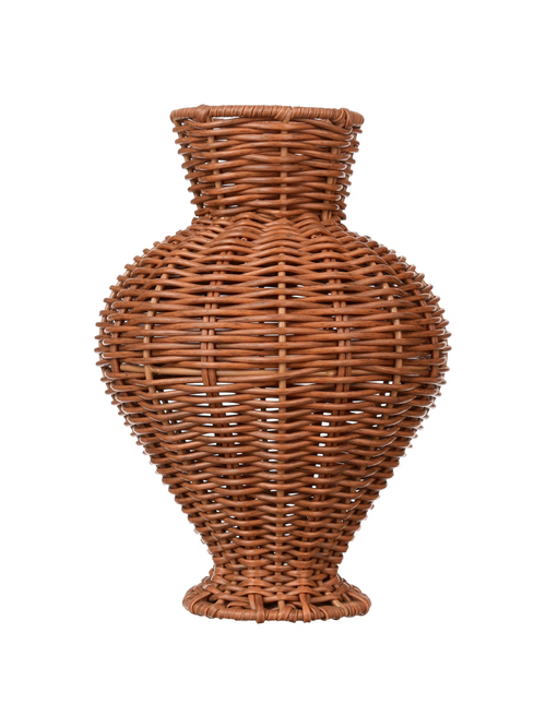 Woven Faux Rattan Indoor Vase, 10"