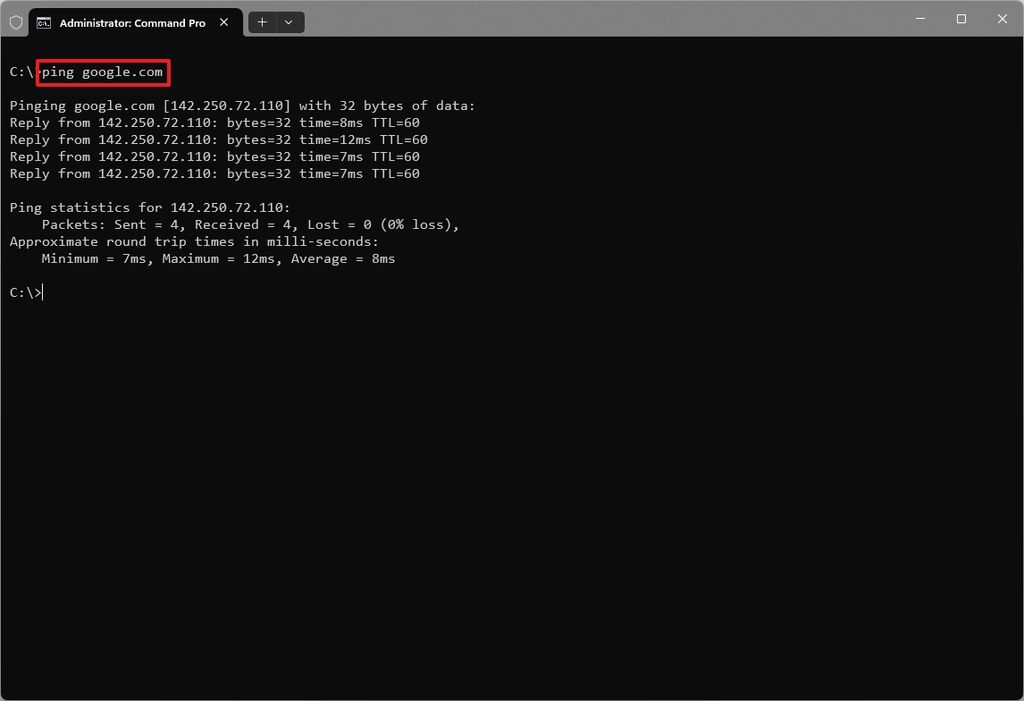 Command Prompt ping command