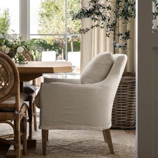 A white slipcover dining chair from McGee & Co.