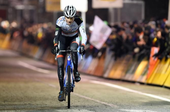 Mathieu van der Poel (BKCP - Powerplus) getting ready to pop a whellie