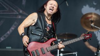 Conrad 'Cronos' Lant of Venom tears it up onstage at Sweden Rock Festival 2026.