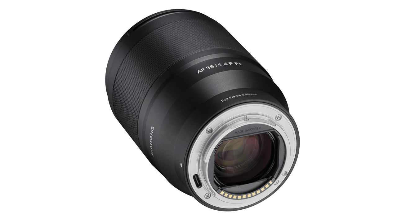 Samyang AF 35mm f/1.4 P FE lens product shot on a white background