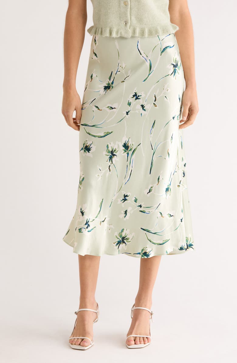 Anya Floral Satin Midi Skirt