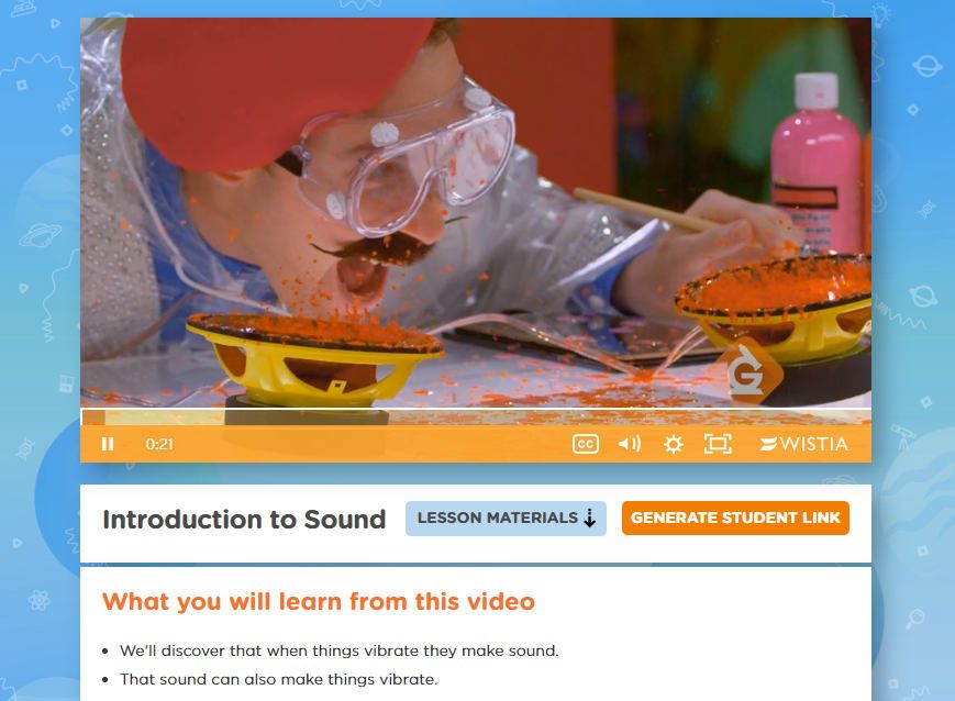 Still image from Introduction to Sound video with man wearing protective gear while orange substance becomes airborne.