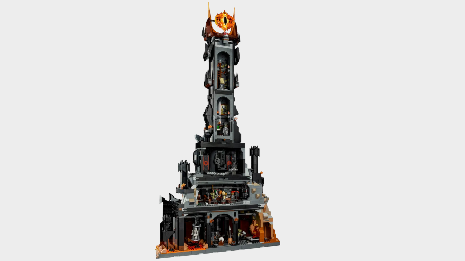 Lego Barad-dur pieces against a plain background