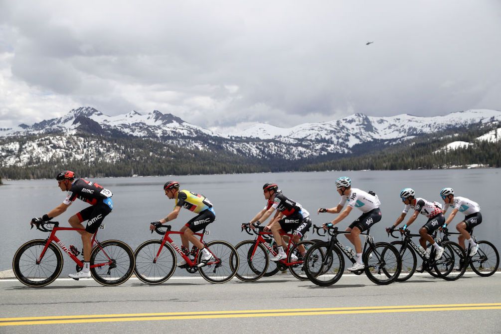 Tejay van Garderen's BMC teammates keep him well protected on stage 6 of the 2018 Tour of California, but Team Sky are ready to pounce