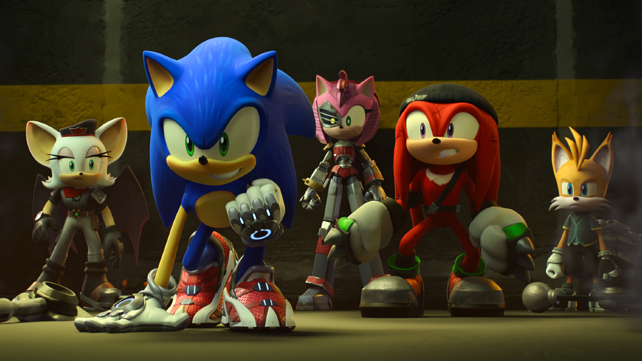 Sonic and friends stand together amid some wreckage in Sonic Prime.