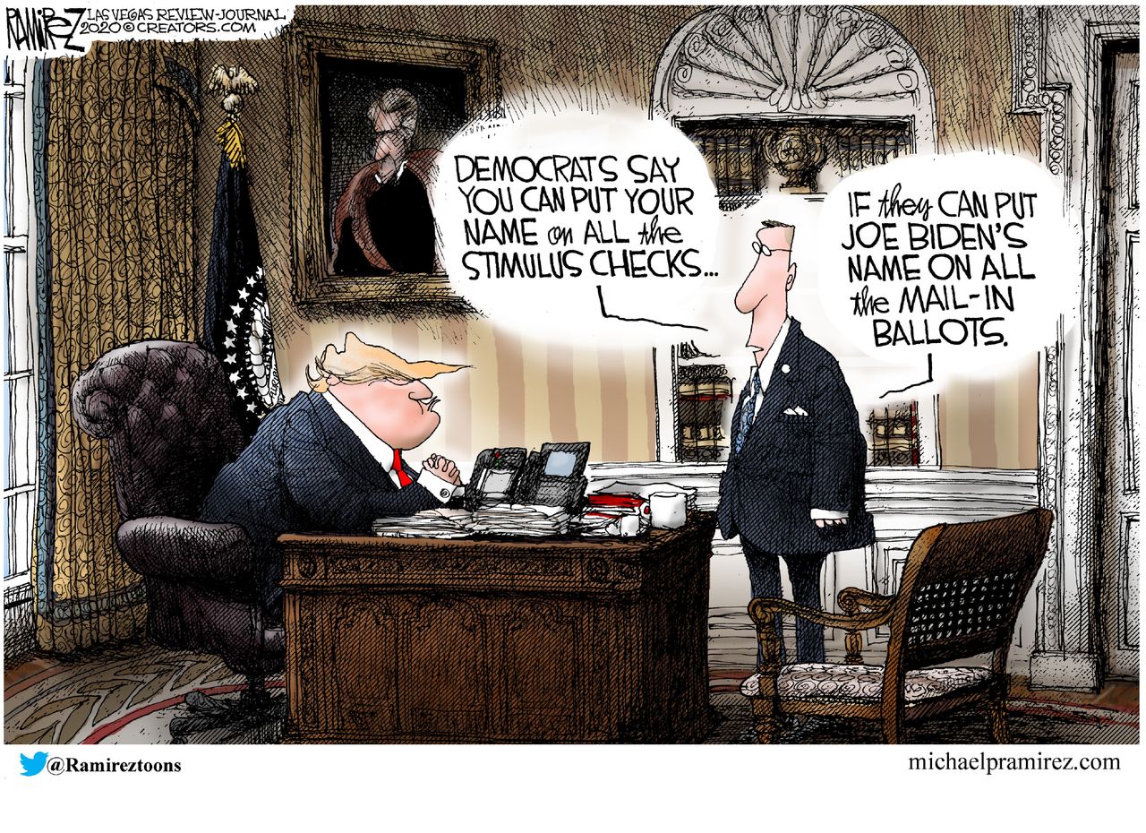 Political Cartoon U.S stimulus checks Trump signature compromise Biden elected