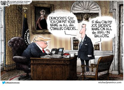 Political Cartoon U.S stimulus checks Trump signature compromise Biden elected
