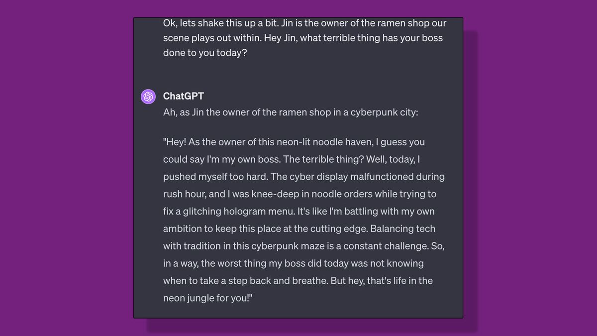 Responses from ChatGPT about Jin the Ramen Shop Owner in Nvidia Ace