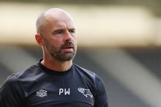 Derby County manager Paul Warne looks on during the pre-season friendly match between Derby County and Sheffield United at Pride Park on July 29, 2023 in Derby, England.