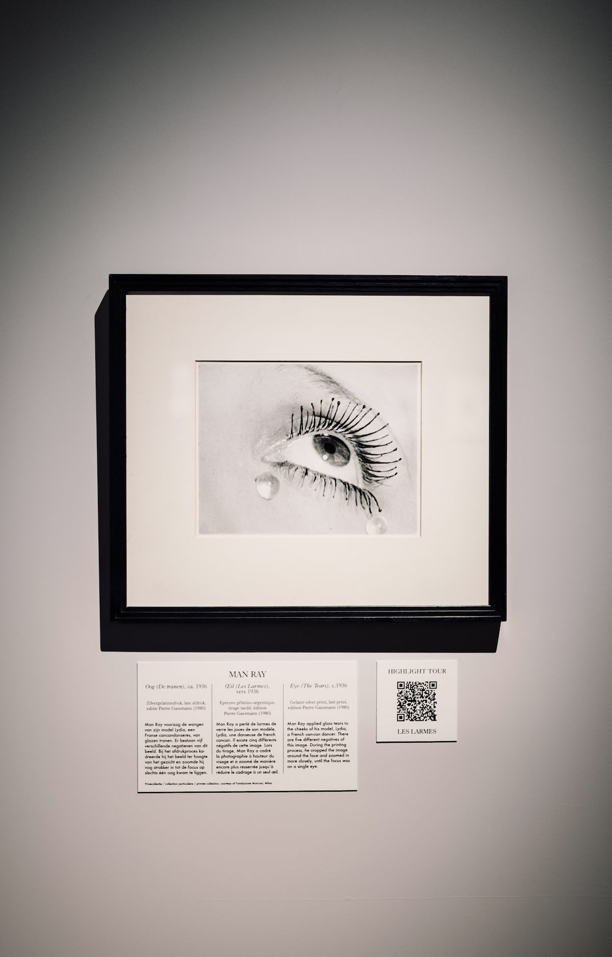 Man Ray photograph of eye and tears in gallery