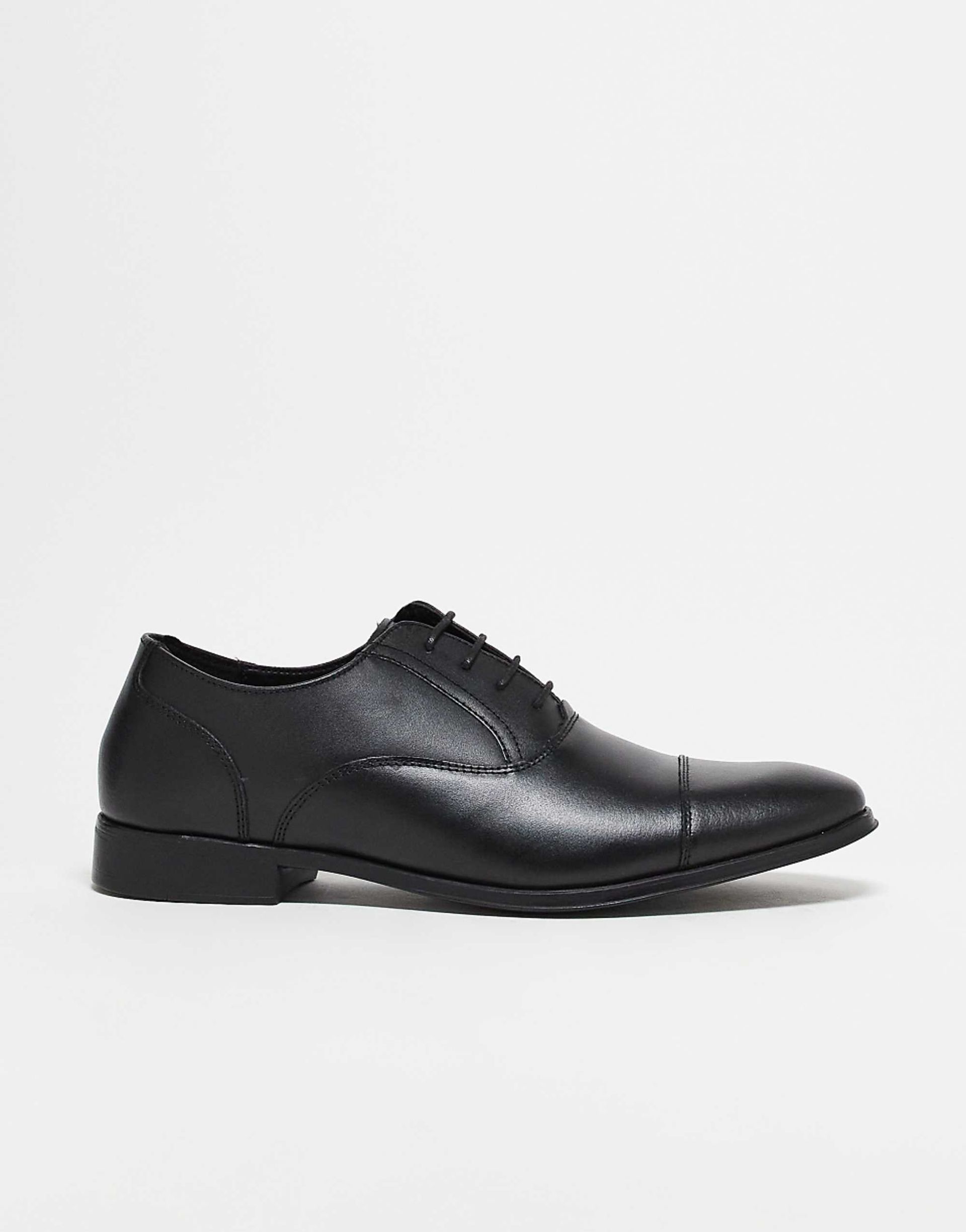 Asos Design Oxford Shoes in Black Leather With Toe Cap