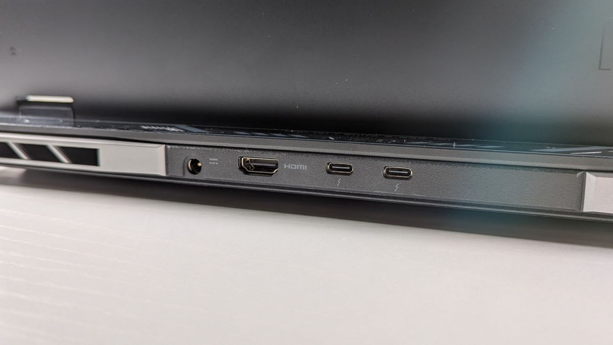 Close-up view of the ports on the back edge of the Acer Predator Helios Neo 18.