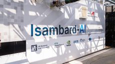 The outside of the Isambard-AI supercomputer at the National Composites Centre (NCC) in Bristol, with the UK Research and Innovation, HPE, Nvidia, Arm, NCC, Bristol Centre for Supercomputing, and University of Bristol logos on the side.