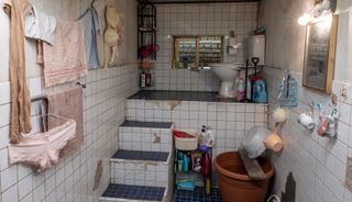 A tiled bathroom- a re-creation of Parasite bathroom scene
