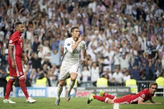 Cristiano Ronaldo celebrates after scoring for Real Madrid against Bayern Munich in the Champions League in April 2017.