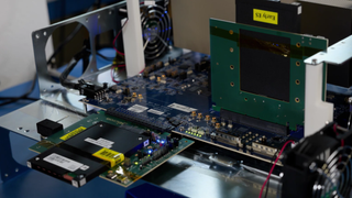 Astera Labs testbench holding Micron's PCIe 6.0 SSDs.