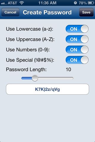 mSecure for iPhone generating passwords
