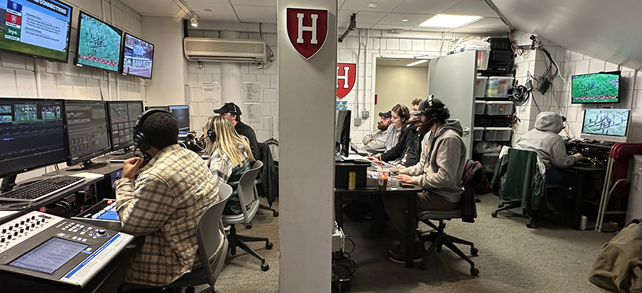 The Harvard athletics broadcast production control room.