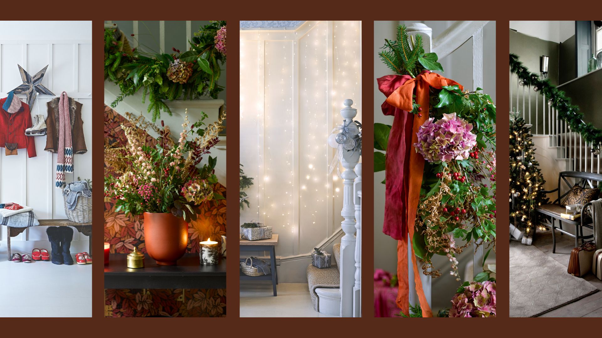 Compilation of hallways styled for Christmas ready for guests